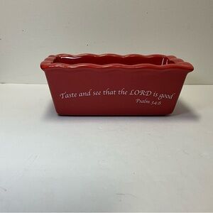 Vintage Red Ceramic Loaf Dish Psalm 34:8 Scripture